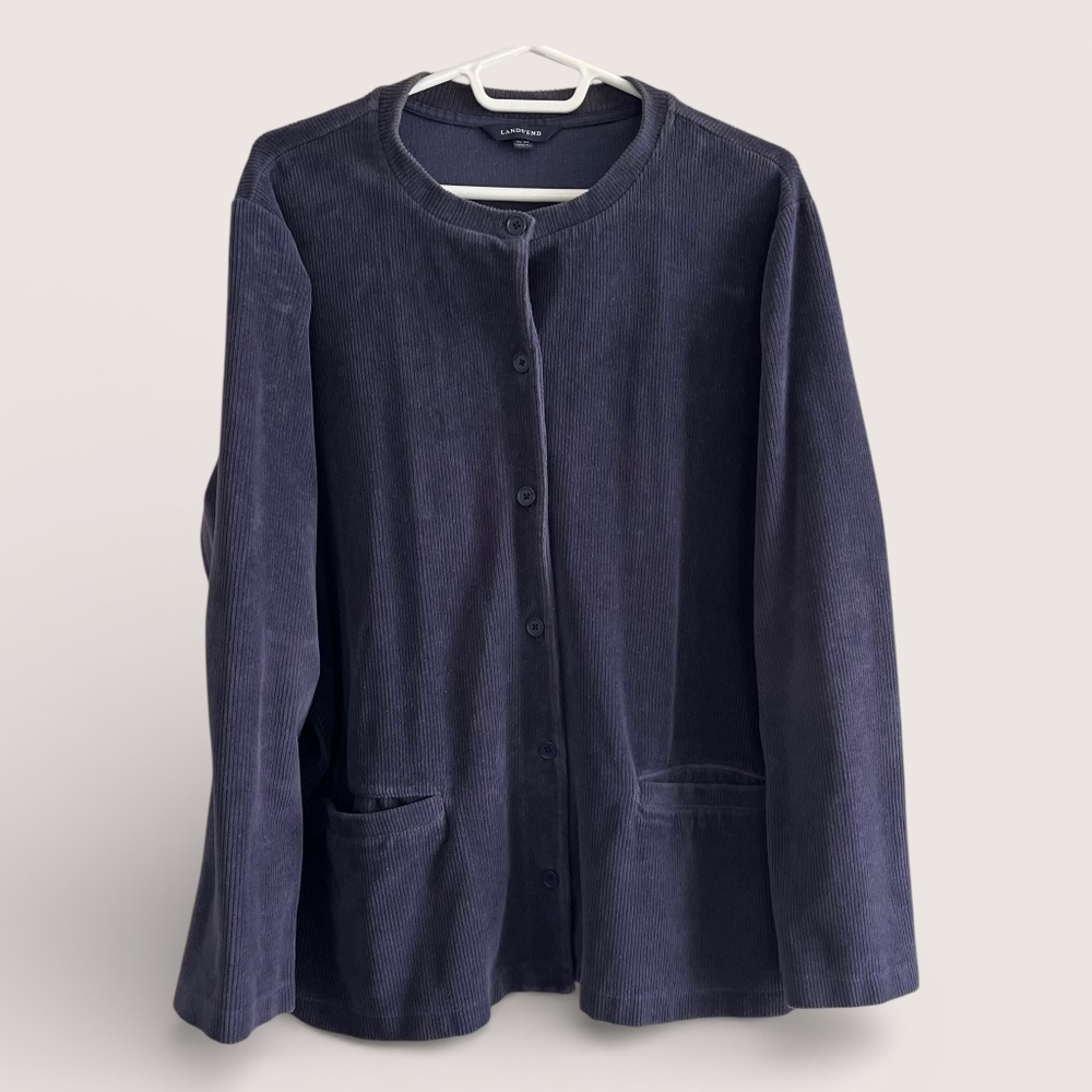 Lands' End Navy Cotton Blend Corduroy Chore Jacket 1X